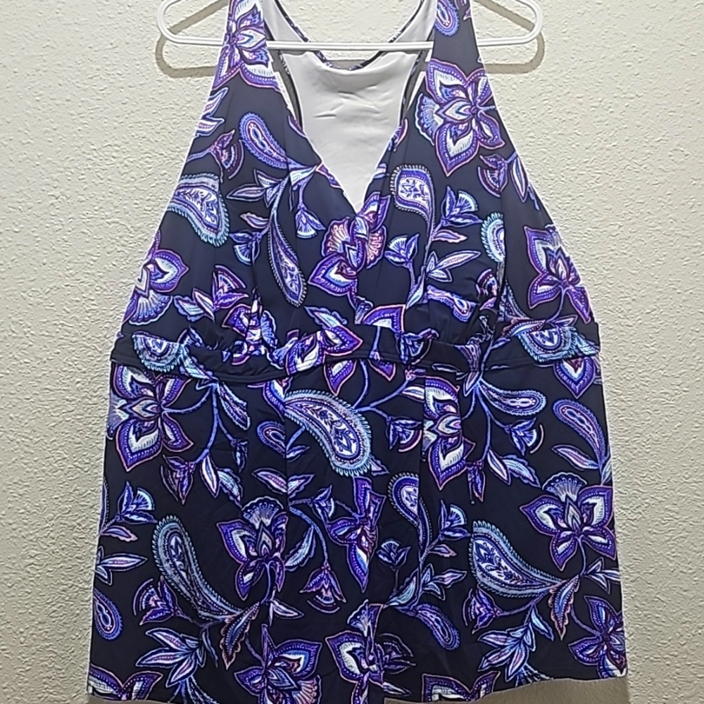 Lands' End Women's Swim Dress - Purple and Blue Floral